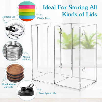 Acrylic Mason Jar Lid Organizer (Wide Mouth & Regular Mouth) 2 Compartment Cup Dispenser Organizer Ball Jar Wooden Storage Accessories for Kitchen Coffee Tumbler Lids, Fit Mason/Canning/Bamboo Lids
