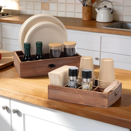 Utensil Holder for Party,Paper Plate Holders,Wood Silverware Organizer for Kitchen Countertop,Silverware Caddy,Essentials for Parties,Cutlery Flatware Organizer for Spoons Forks Napkins Cup,Set of 2