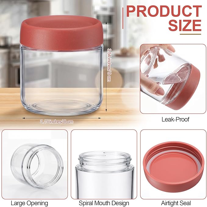 12 Pack Overnight Oats Containers with Lids, Wide Mouth Jars, Glass Food Storage Containers with Airtight Lids, CRYSTAL Storage Canister for Cereal Salad Spice Sugar (Bright Color,12oz)