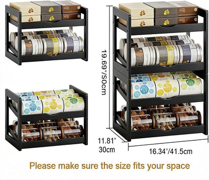 BAMBANG Can Organizer for Pantry, Detachable Bamboo 4 Tier Stackable Can Storage Rack, Rolling Soda Can Dispenser Can Holders for Cabinet, Holds Up to 48 Cans, Black