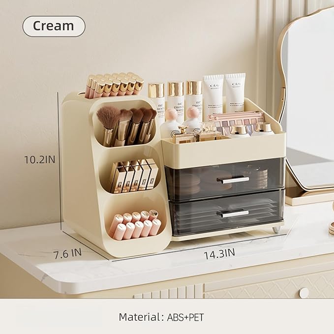 Makeup Organizer with Drawers,Large Capacity Countertop Organizer for Vanity,Bathroom and Bedroom Desk Cosmetics Organizer,Easy To Storage Skincare,Brushes,Lotions (Cream)