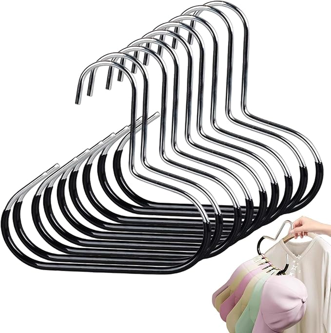 Durable Steel Hangers: Maximize Closet Space with Versatile Storage, Multifunctional Stainless Steel Hat Hangers, Heavy Duty Space Saving Closet Organizer for Hats, Scarves, Belts (Black,9PCS)