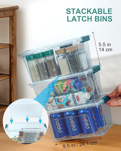 Storage Bins with Lids 6 Pack Clear Storage Containers, 7 Quart Stackable Plastic Containers with Secure Buckle Latch, Durable Storage Box Organizer for Pantry, Closet, Office & Classroom, Blue