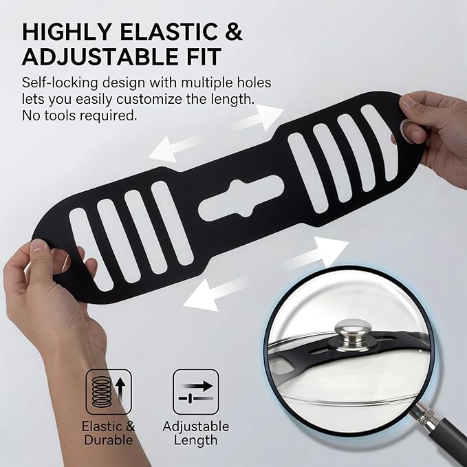 Silicone Lid Lock Strap for Crockpot Slow Cooker (6/7/8 Quart), Universal Rubber Lid Securing Strap for Soup Pots & Bento Box | Heat-Resistant, No-Spill Transport Accessories (4 Packs Black)