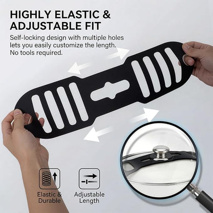 Silicone Lid Lock Strap for Crockpot Slow Cooker (6/7/8 Quart), Universal Rubber Lid Securing Strap for Soup Pots & Bento Box | Heat-Resistant, No-Spill Transport Accessories (4 Packs Black)