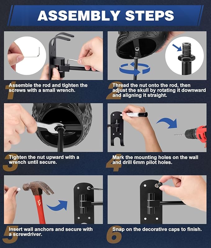 Motorcycle Helmet Holder (2 Pack) Wall Mount, Helmet Hanger 180° Rotation Helmet Rack with Double Hook for Football Helmet, Bicycle Helmet, Hat, Cap, Sportswear, Motorcycle Accessories