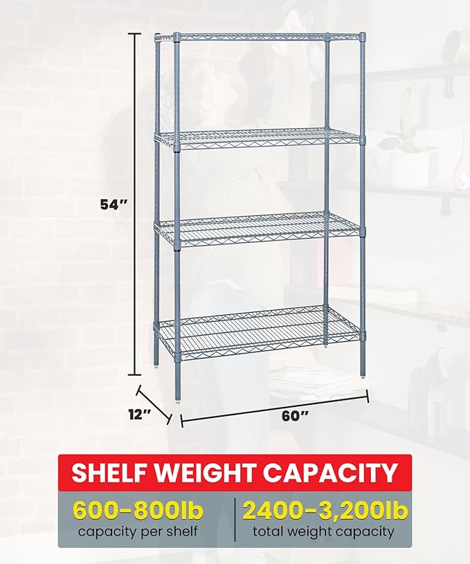 Quantum Storage Systems WR54-1260GY-5 Wire Shelving 5 Shelf Starter Units, 12" x 60" x 54", Gray Epoxy