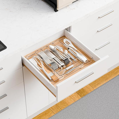 Yieach Clear Expandable Silverware Drawer Organizer,9.4-15.6In Adjustable Silverware Tray for Drawer,Acrylic Kitchen Utensil Drawer Organizer for Cutlery,Flatware Organizers and Fork and Spoon Holder