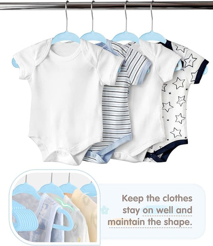 VIS'V Baby Hangers, 11 Inch Velvet Kids Hangers with 6 Pcs Clothes Size Dividers, Infant Toddler Nursery Closet Organization, Non Slip, Blue, 50 Pcs