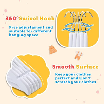 Kids Hangers, 20 Pack White Baby Hangers for Closet, Premium Children's Clothes Hangers with 360° Swivel Hook