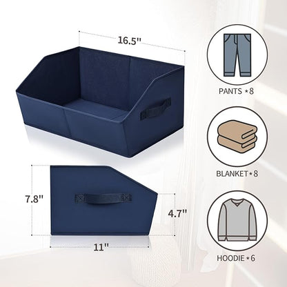 Homsorout Closet Baskets for Shelves Trapezoid - Decorative Storage Baskets with Handle, Closet Bins for Organization, Shelf Storage Bins for Clothes, Books, Home, Office, 4 Pack, Navy Blue
