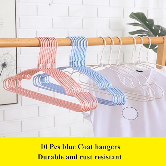 Sky Blue Wire Clothes Hangers - 10 Pack, Heavy Duty, Space Saving, Non Slip Coat Hangers for Suits, Shirts, Dresses & Trousers