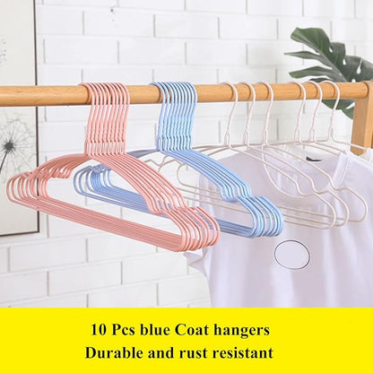 Sky Blue Wire Clothes Hangers - 10 Pack, Heavy Duty, Space Saving, Non Slip Coat Hangers for Suits, Shirts, Dresses & Trousers