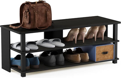 Furinno Turn-N-Tube Shoe Rack, 3-Tier Shoe Organizer, Compact Shoe Storage with Open Shelves, 15.5 x 41.1 x 15.8, Easy Assembly, for Closet Entryway, Office, Garage, Espresso/Black