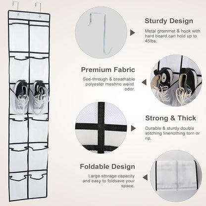 GOMAJI 12 Large Pockets Over Door Hanging Shoe Organizer, White
