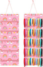 Tudomro Hanging Headband Holder for Girls Felt Hair Accessories Organizer with 60 Elastic Bands Bow Hanger for Girls Hair Bows Without Headbands(Pink,Rainbow)