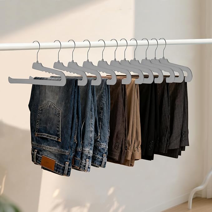 ManGotree Non Slip Velvet Pants Hangers, Open Ended Felt Jean Hangers for Closet Organizer, Heavy Duty Space Saving for Trousers, Slacks, Shorts, Dress, Scarf (20 Pack, Grey)