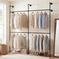 Giantex Industrial Pipe Clothing Rack, 79" Wall Mounted Heavy-Duty Metal Garment Organizer with 4 Hanging Rods, 2-Tier Walk-in Closet System for Wardrobe Closet, Retail Display