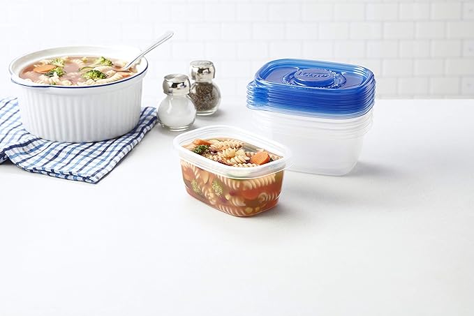 Glad GladWare Medium Rectangle Food Storage Containers with Lids, BPA Free Plastic for Soups Salads and Meal Prep, Airtight Leak Resistant, Microwave Dishwasher Freezer Safe, 24 Oz, 5 Count