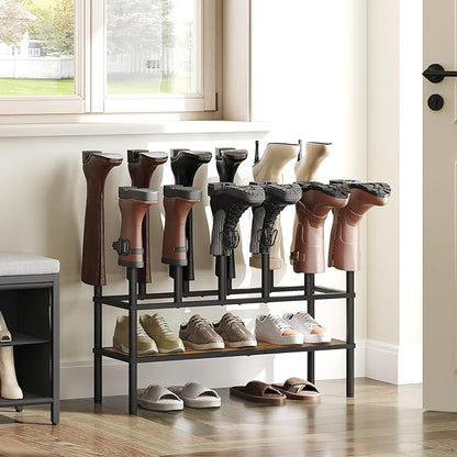 YATINEY Shoe and Boot Rack Organizer, Tall Boots Rack for Closet, Cowboy Shoes Storage, 3 Tier Shoe Racks Organizer Holds 10 Pairs, Black and Rustic Brown SS09BRY1