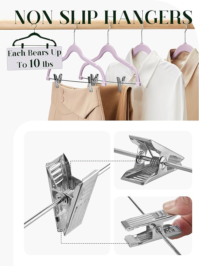 Cozymood Velvet Skirt Hangers 24 Pack, Purple Hangers with Clips Ultra Thin Non Slip Pants Hanger Space Saving Clothes Hanger with Clips for Pants, Skirts, Jeans, Shorts