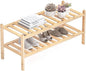 Dranixly Shoe Rack, 2-Tier Bamboo Stackable Shelf Storage Organizer, Stand for Closet, Entryway, Hallway, Bathroom and Living Room（Natural）