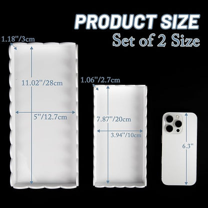 2 Pack Scalloped White Acrylic Bathroom Vanity Tray for Counter Clear Acrylic Trays for Organizing Perfume Sponge Soap Makeup Storage Holder Toilet Tray ( White ,Large: 11"L x 5"W + Middle: 8"L x 4"W)
