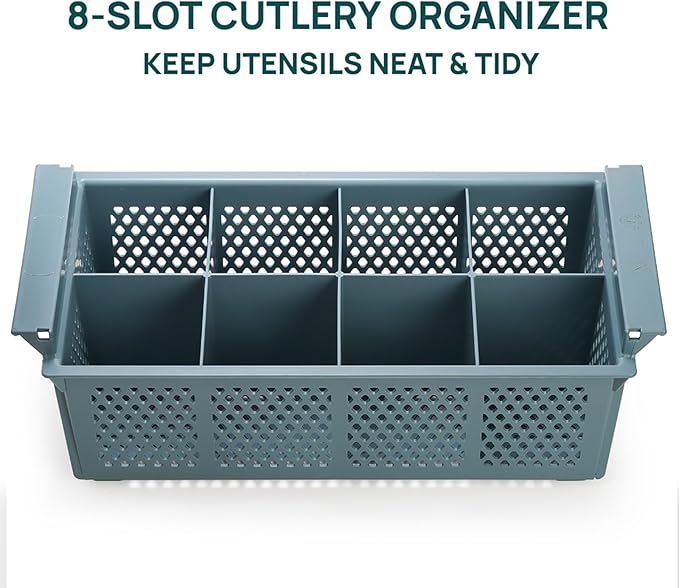 Nicunom Large Flatware Rack, 16" Plastic Cutlery Basket 8-Slot Silverware Organizer for Knives, Forks, Spoons, Utensils, Flatware Dishwasher Basket for Kitchen Restaurant Camping RV