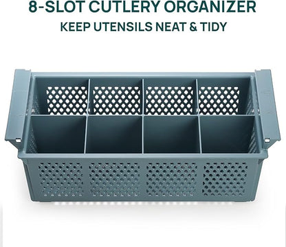 Nicunom Large Flatware Rack, 16" Plastic Cutlery Basket 8-Slot Silverware Organizer for Knives, Forks, Spoons, Utensils, Flatware Dishwasher Basket for Kitchen Restaurant Camping RV