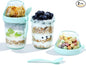 Felli On the Go Yogurt Parfait Snack Cups with Lid, Reusable Acrylic Travel Jars for Chia Pudding, Portion Control Breakfast & Lunch Containers, Small Fridge Food Storage (2, Green)