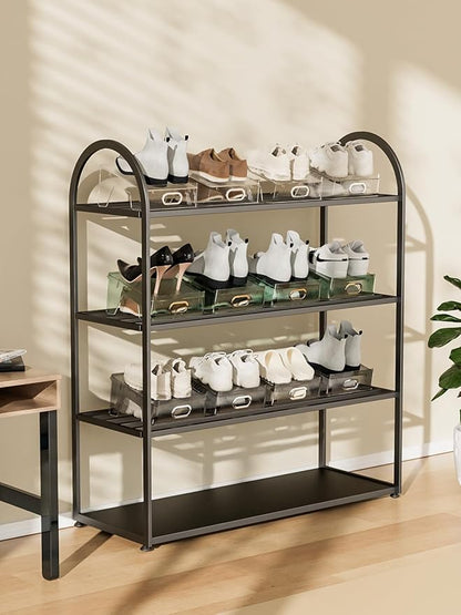 HYGRAD - Double Layer Shoe Rack Slots Organizer 25 X 23 X 12.7cm Stacker Space - Saving Transparent Plastic Shoe Holder - Stand Shoe Rack Wardrobe Storage For Cabinet (Silver, 6pcs)