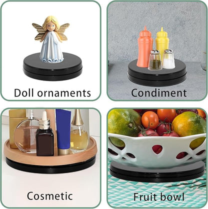 4 Pcs Black 2.5 inch Acrylic Lazy Susan Rotating Turntable Organizer Bearings - Round Swivel Plate for Spice Rack, Table, Cake, Kitchen Pantry