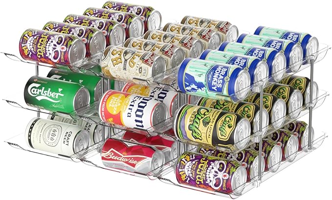 Can Organizer for Pantry,Can Holders for Pantry and Fridge,Automatic Rolling,Stackable Canned Food Organizer and Storage for Kitchen Cabinet Countertop Refrigerator Organization,3 Sets 3 Tiers