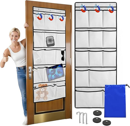 Magnetic Cruise Door Organizer – 13-Pocket Hanging Storage with 2 Large Shoe Pockets, No Hook Needed, Includes 3 Bonus Hooks, 2025 2026 Cruise Ship Essentials for Cabin, Bathroom, or Closet Use