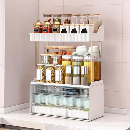 caktraie 12.2" W Makeup Organizer Drawers - 5 Tiers Bathroom Counter Organizer, Cosmetic Storage Drawer for Dresser Countertop and Bathroom Vanity for Large Skincare, Perfume, Clear