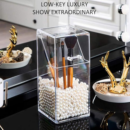 Makeup Brush Holder With Lid Cosmetic Brush Organizer Display Case Dustproof Cosmetics Brush Storage Container with Free Pearls