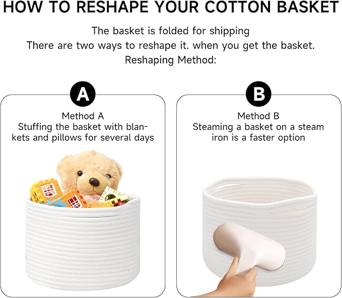 MiniArk Small Basket for Organizing | Cube Shelf Closet Storage Baskets | 9.7×9.7×7.1” | Woven Rope Gift Basket | Nursery | Round 3 Packs Off White