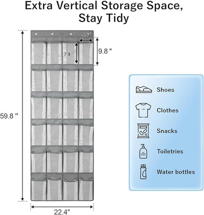 F-color Hanging Organizer - Over the Door Shoe Organizer, Cruise Essentials for Cabin & RV, Breathable Mesh Storage Pockets, Space Saving Hanging Storage Holder with 4 Sturdy Metal Hooks