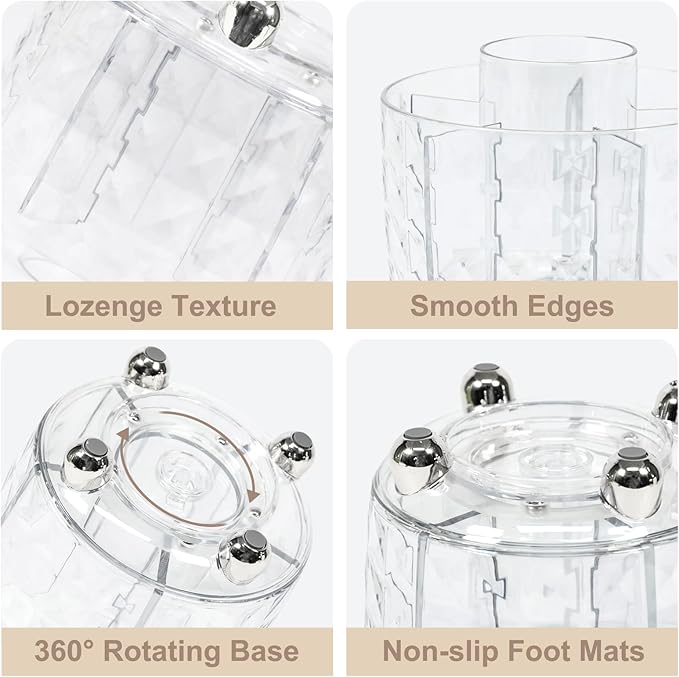 SAYEEC Pen Holder for Desk 6 Slots Rotating Makeup Brush Organizer Toothbrush Holder Versatile Desk Skincare Cosmetic Organizer Pencil Cup Pot Art Supply Caddy for Office Vanity Bathroom, Clear Silver