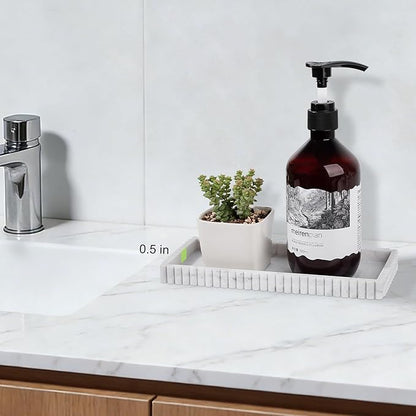 Silicone Bathroom Tray Small Vanity Organizer Rectangle Sink Caddy Sponge Holder Kitchen Counter Decor for Dish Soap, Perfume, Candle, Marble