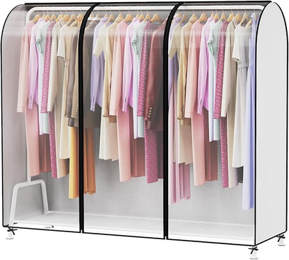 Clear Garment Rack Cover, Clothes Rack Cover Clothing Rack Cover with Durable Zippers for Garment Rack, Clothes Rack, White, 72"L x 20"W x 60"H (Rack Not Included)