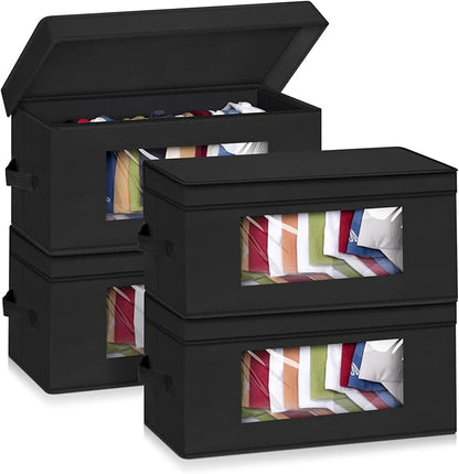 SLEEPING LAMB Stackable Hat Organzier for Baseball Caps, 4 PCS Hat Storage Boxes for Closet Hold 60 Caps with Cardboard, Black