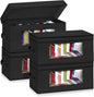 SLEEPING LAMB Stackable Hat Organzier for Baseball Caps, 4 PCS Hat Storage Boxes for Closet Hold 60 Caps with Cardboard, Black