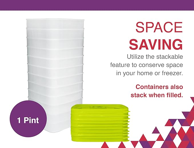Arrow Freezer Containers, 1 Pint - 10 pk with Lids - Reusable Plastic Food Storage - Prep, Store, Freeze - BPA Free - Dishwasher Safe
