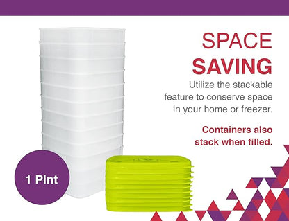 Arrow Freezer Containers, 1 Pint - 10 pk with Lids - Reusable Plastic Food Storage - Prep, Store, Freeze - BPA Free - Dishwasher Safe