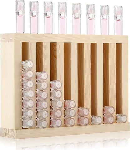 Wonderjune 1 Pcs Wooden Lipsticks Holder 0.7 inch Lip Balm Tube Holder Lip Gloss Organizer Display Wood Lipsticks Tube Tower Organizer for Market Craft Booth Room Display (8 Slot)