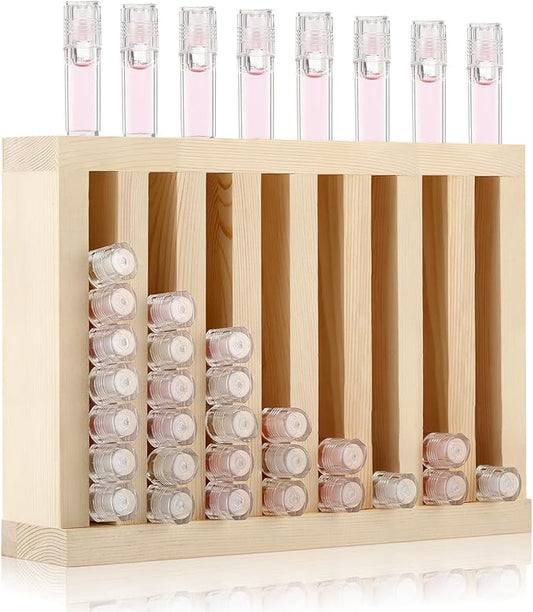 Wonderjune 1 Pcs Wooden Lipsticks Holder 0.7 inch Lip Balm Tube Holder Lip Gloss Organizer Display Wood Lipsticks Tube Tower Organizer for Market Craft Booth Room Display (8 Slot)