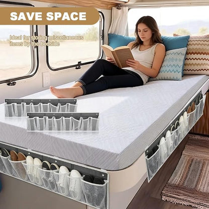 2 Pack RV Shoe Storage with Sticky Adhesive Tape, 16 Large Pocket Wall Mounted Entryway Shoes Rack, Narrow Space Saving Closet Organizers for Lightweight Shoes RV & Camper Essentials