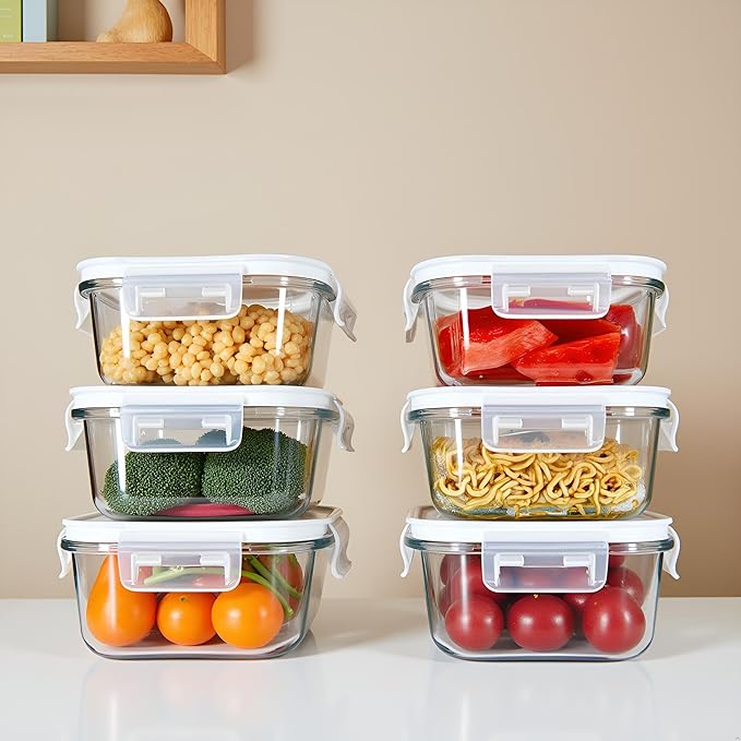 16OZ Square Glass Meal Prep Containers with Lids, 2 Cup Square food Storage Containers, Heat-Resistant BPA-Free Small Glass Food Containers, MicrowaveDishwasherFreezer Safe (4 Pack)