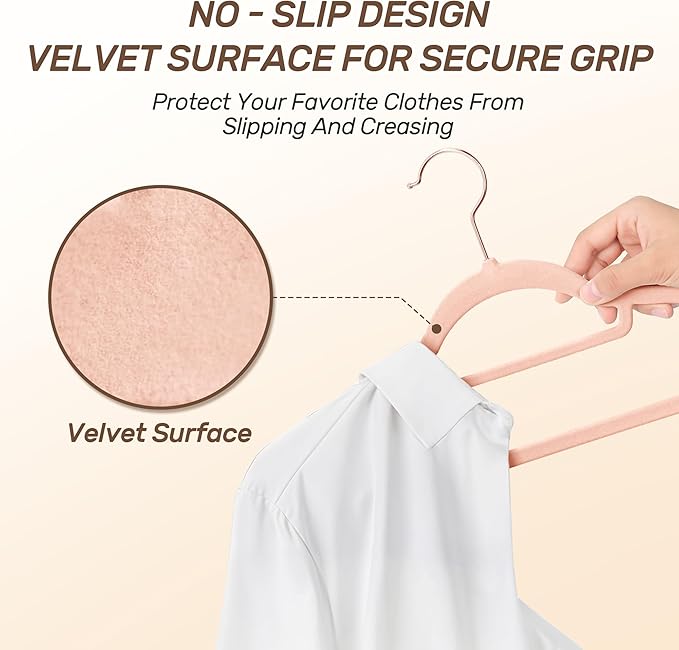 Sishynio Velvet Hangers 30 Pack with Rose Gold Hooks, Non-Slip, Space Saving & Heavy Duty Slim Flocked Hangers for Clothes, Dresses, Suits, Coats & Pants(Pink)